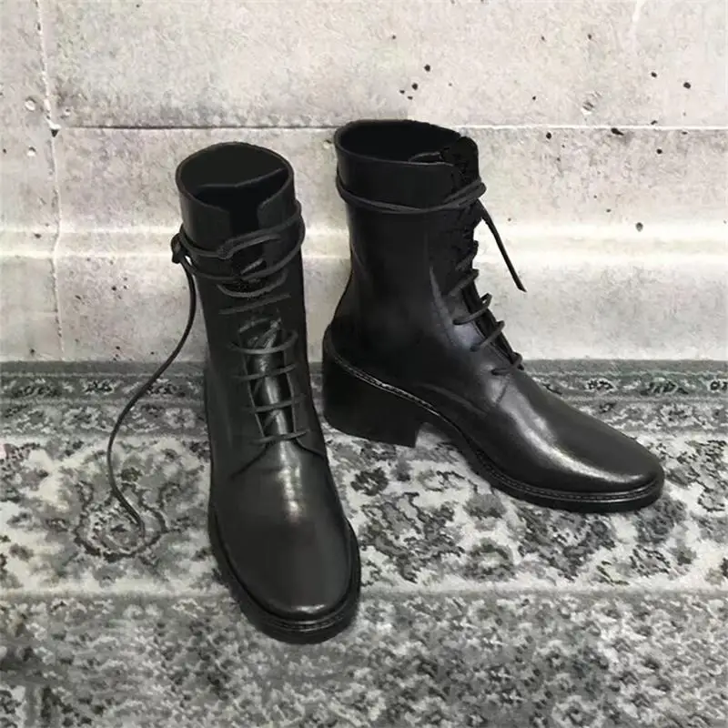 Scarpe donna/зимние женские ботильоны; однотонная черная модная женская обувь в римском стиле на шнуровке; Botines Mujer;