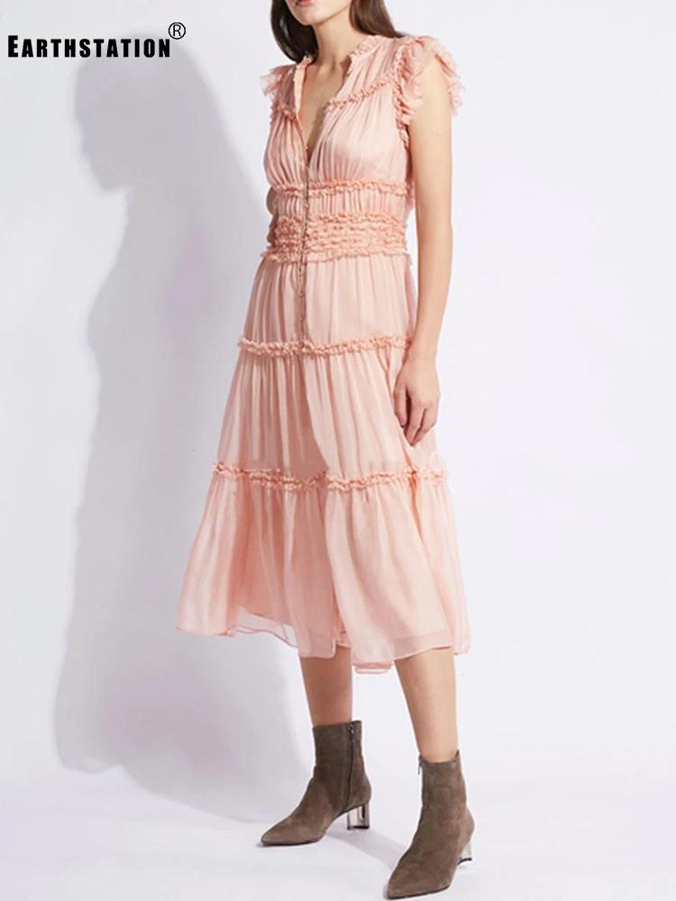 Женское плиссированное платье Zou разноцветное однобортное без рукавов с