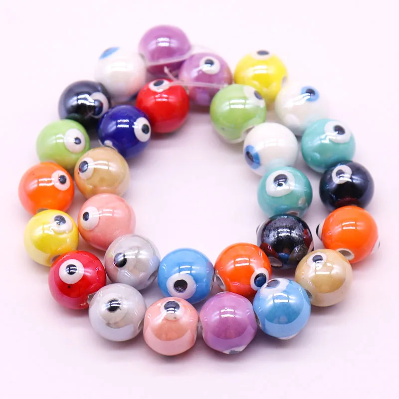 

Round Evil-Eye Ceramic Beads For Jewelry Making DIY Necklace Bracelet 10mm Evil-Eye Circular Porcelain Beads Wholesale