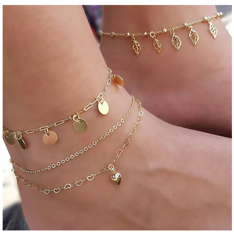 3 шт./компл. богемные женские браслеты на лодыжку с круглым сердцем листьями