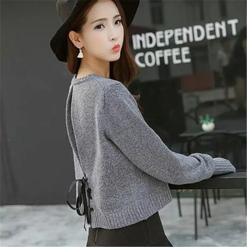 Women Sweaters and Pullovers Bow Tie Lace Up Sweater 2020 Spring Tops Solid O-neck Long Sleeve Pull Femme PZ2558 | Женская одежда