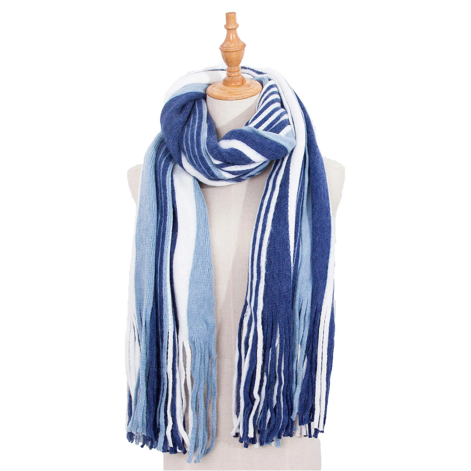 Модный шарф для взрослых бандана с принтом в полоску и кисточками простой