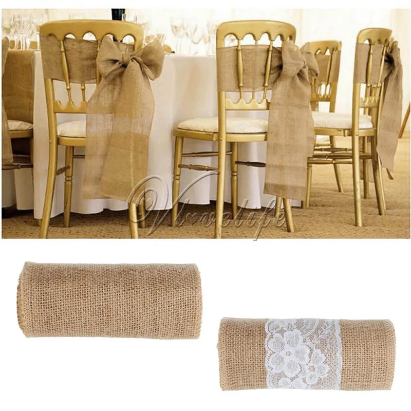 Свадебные Сувениры 10 шт 6 ''x 94'' Hessian стул с джутовым баннером и поясом для
