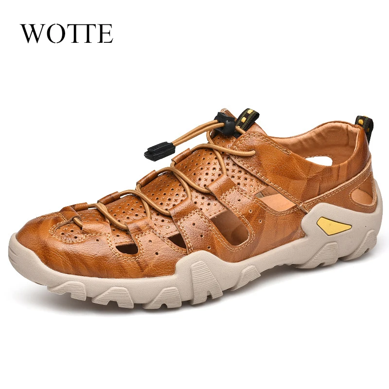 

New Summer Men Genuine Leather Sandals Business Casual Shoes Men Outdoor Beach Sandals Roman Summer Men's Water Shoes Size 38-47