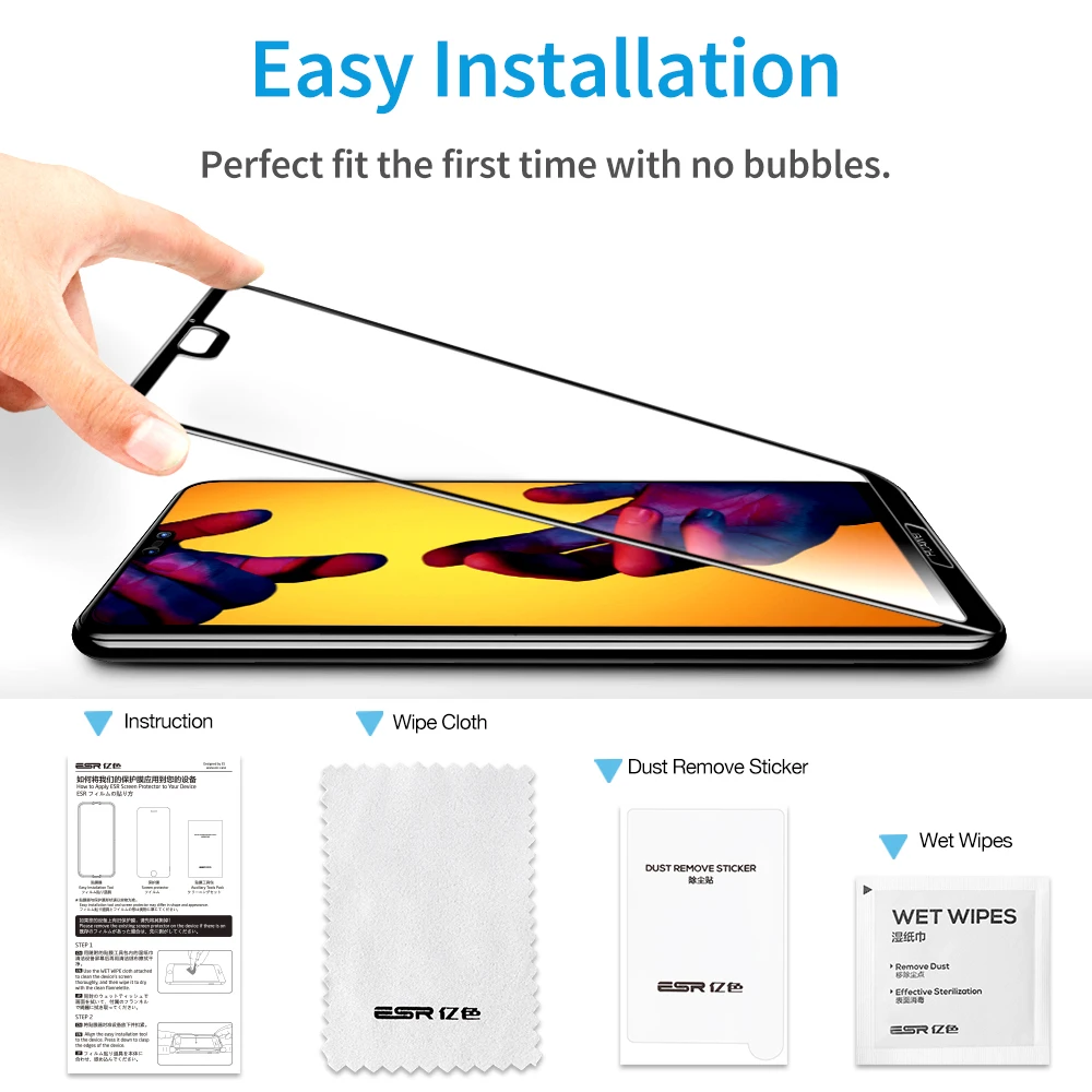 ESR 2 Pack для Huawei P20 Lite защита экрана 3D 9H изогнутое стекло P20Lite защитный полный