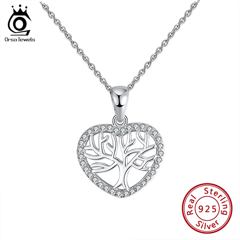 ORSA JEWELS любящее сердце дерево 925 Серебряный кулон Цепочки и ожерелья AAAA фианит