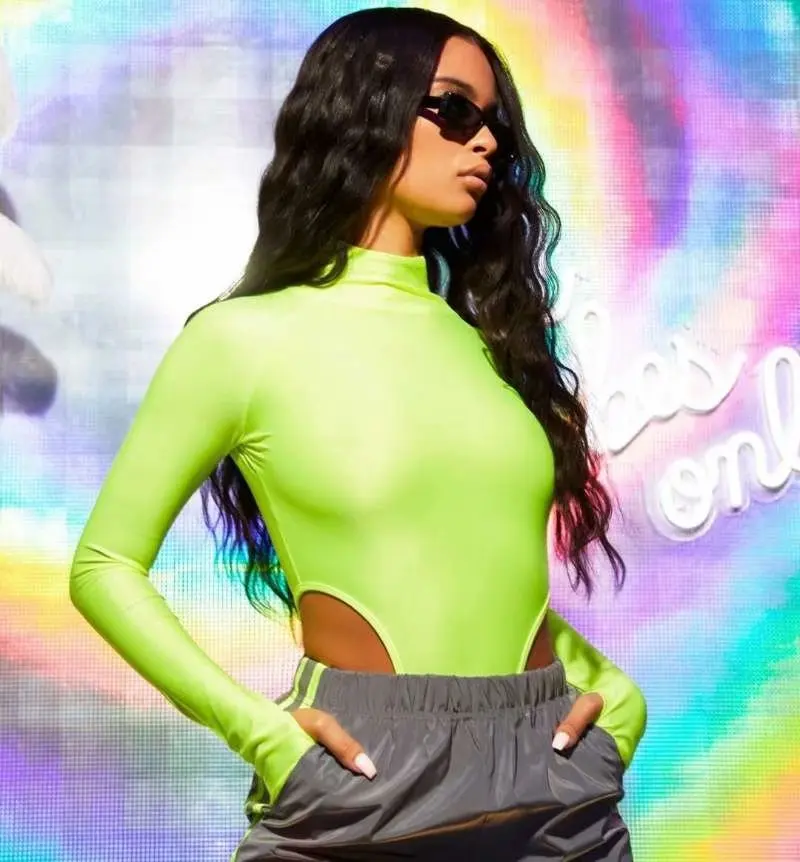 

Fall Winter Turtleneck Long Sleeve Thong Bodysuit Tops Women Fashion Sexy Slim Bottoming Bodycon Green Casual Jumpsuit Clothes