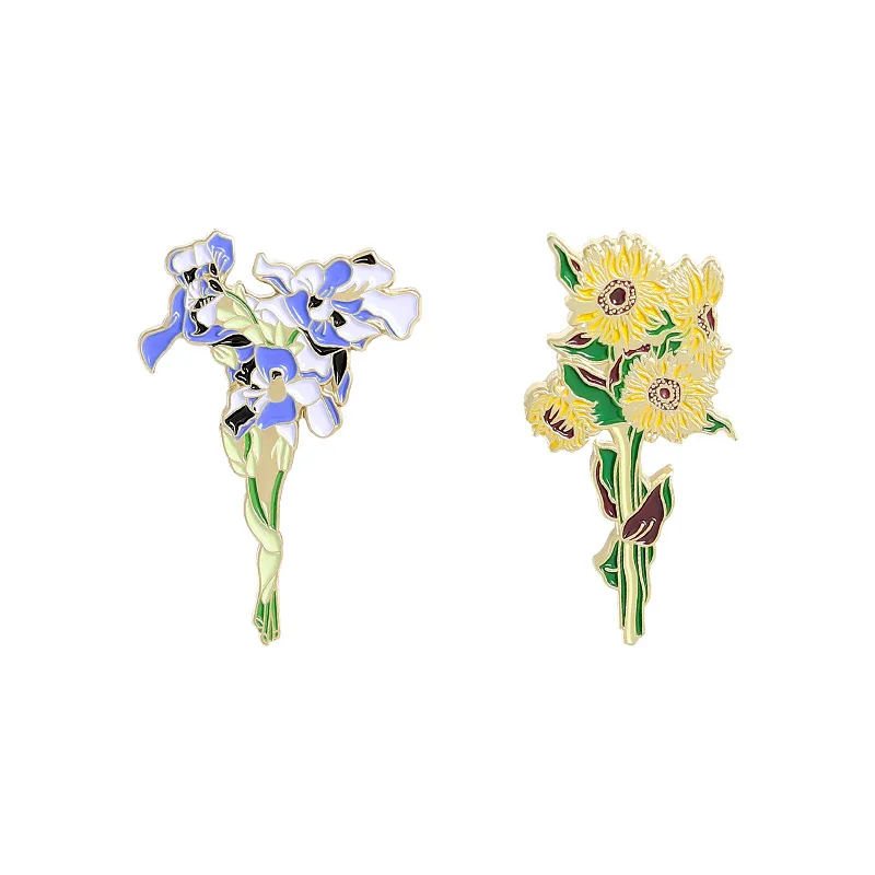 

Van Gogh's Sunflower Brooch Cartoon Lapel Enamel Pins Personality Fashion Iris Brooch Anti-Glare Van Gogh's Iris Backpack Badge