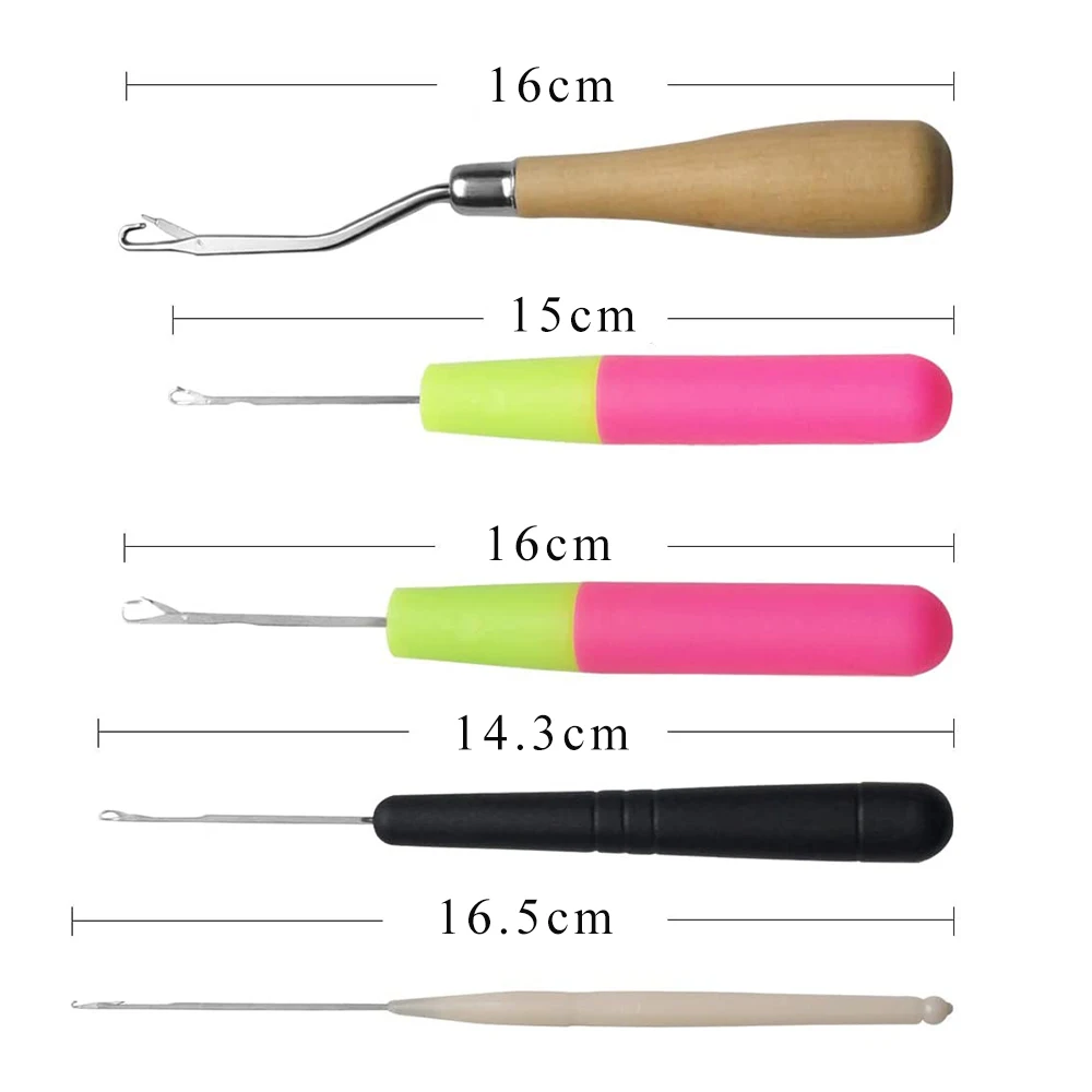 Набор из 5 крючков для вязания ковров разных размеров с изогнутой застежкой для рукоделия и шитья.