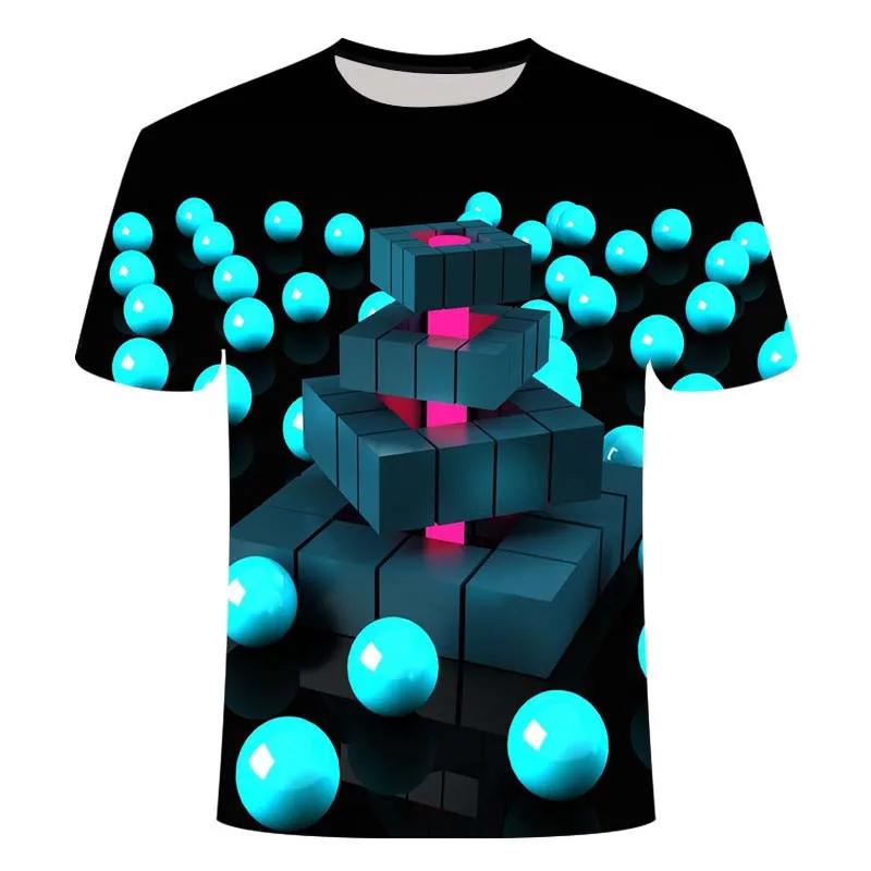 

2021 summer new 3d T-shirt men's short-sleeved men's and women's plaid