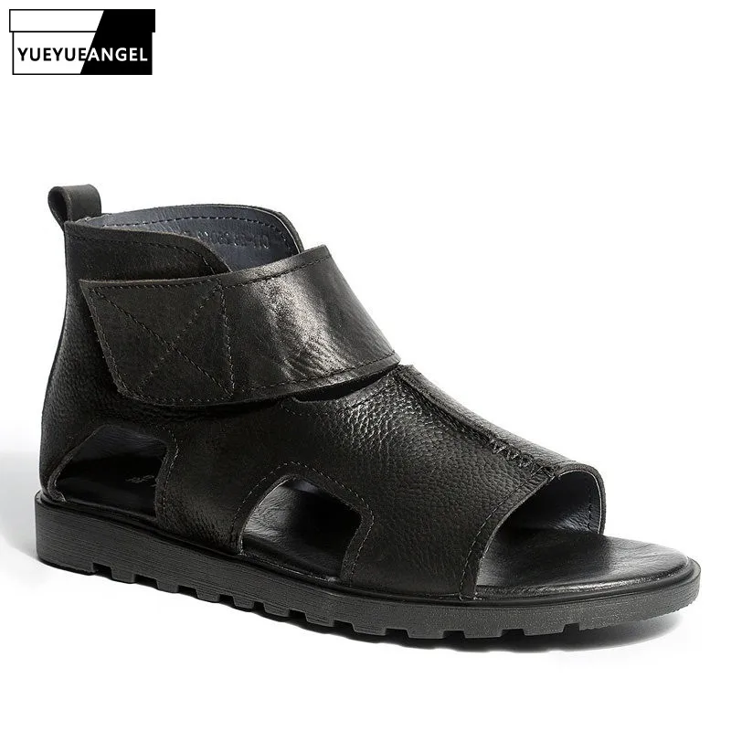 Сандалии мужские из натуральной кожи брендовые винтажные дышащие босоножки с