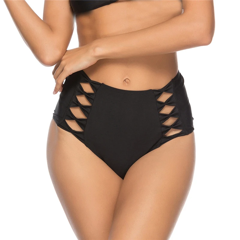 2019 bikini Europe and America sexy split high waist hollowing fast dry elastic swimming trunks for fitness dance |
