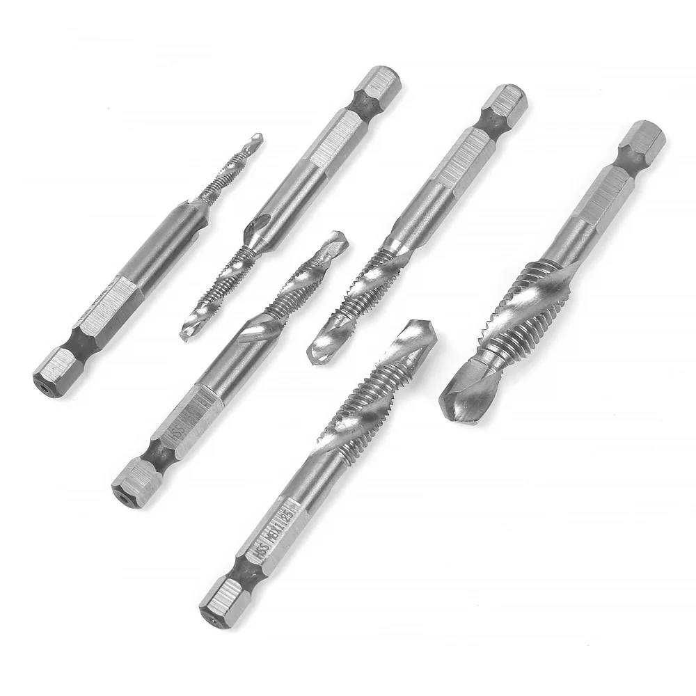 AZT60622A Toolour 6 шт./компл. 1/4 ''hex HSS высокая Скорость Сталь нить спираль винтовой M3 M4 M5 M6 M8 M10 метрики композитный коснитесь Сверло по дереву водопроводной воды - Цвет: AZT60622A