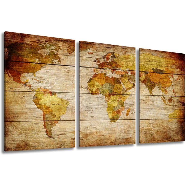 

No Frame Modern Retro World Map Image Prints Wall Art Pictures Living Room Home Decor