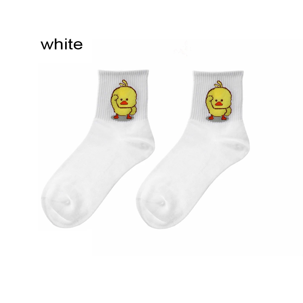 White 1 пара милых Хлопковых Носков унисекс с вышитыми героями мультфильмов, танцевальные Чулочные изделия с желтой уткой в стиле хип-хоп, хипстерские забавные дышащие повседневные заниженные носки - Цвет: White