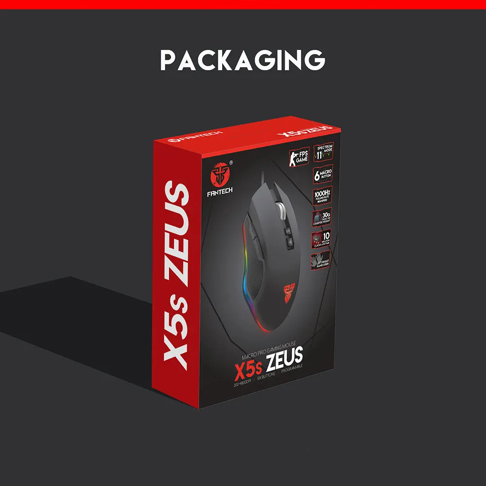 X5S BOX2 FANTECH X5S профессиональная игровая мышь, регулируемая, 4800 dpi, 6 кнопок, макро 3,0, USB мышь, мышь, кабель, мышь для ПК, ноутбука - Цвет: X5S BOX2