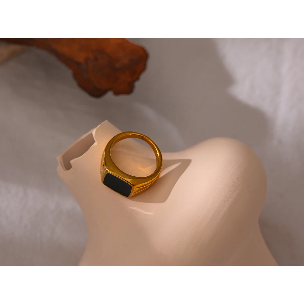 

Yhpup New Stainless Steel Ring Statement Metal Gold 18 K Enamel Geometric Ring Jewelry Bagues Pour Femme