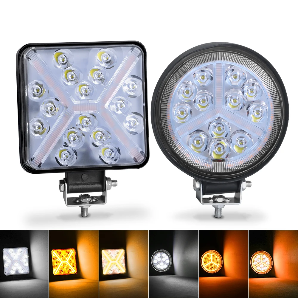 

4" LED Work Light 48W 16LED Square Round SpotLight 12V 24V Fog Light For 4x4 Offroad ATV UTV SUV Truck Light Tractor Jeep 6000K