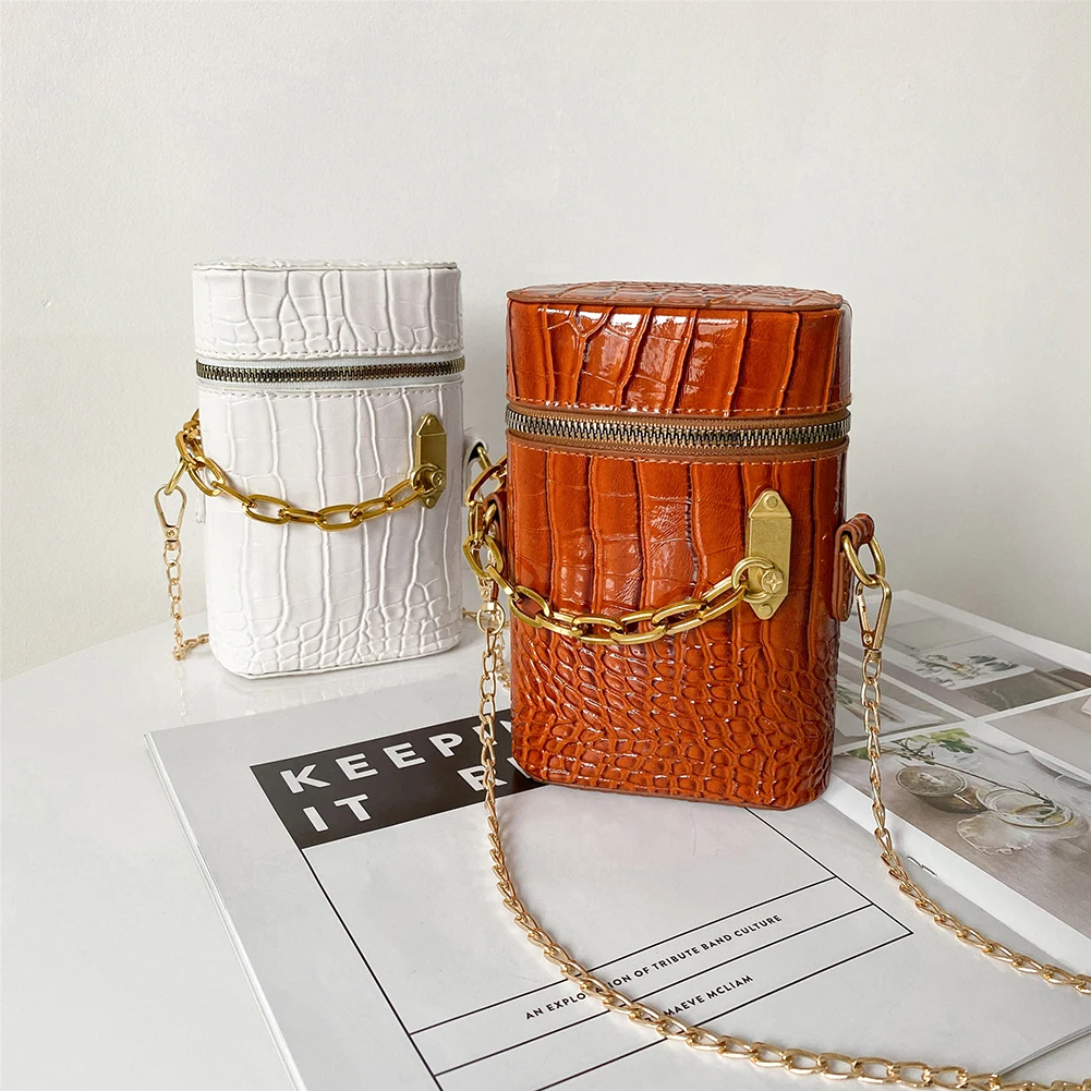 

Fashion Exquisite Shopping Bag Casual Women Alligator Pattern Chain PU Cylinder Handbags Shoulder Messenger Bag