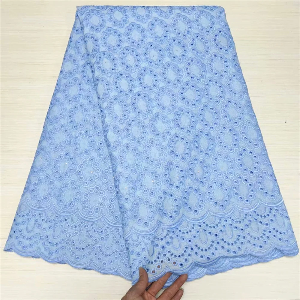 

5 Yards Nigerian Lace Fabrics High Quality 100% dry Polishi Cotton Embroidery Hole Men's Laces fabric For Wedding Dress SW-804