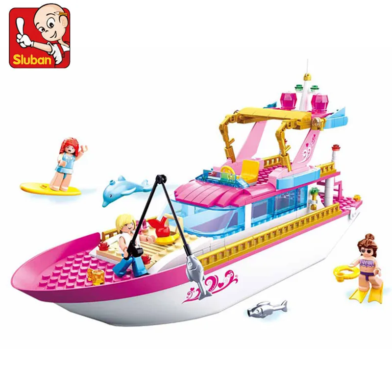 

212Pcs Pink Dream Holiday Yacht Building Blocks Sets Friends Sightseeing Boat DIY Construction Bricks Educational Toys for Girls
