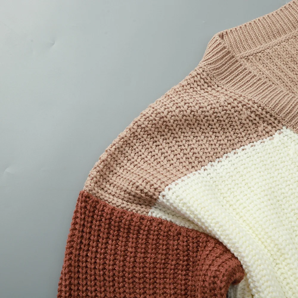 Осенний женский полосатый свитер с V-образным вырезом вязаный джемпер женские