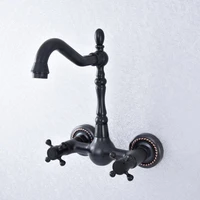 black oil rubbed brass swivel kitchen sink faucet wall mounted bathroom basin mixer dual cross handle tap lsf727