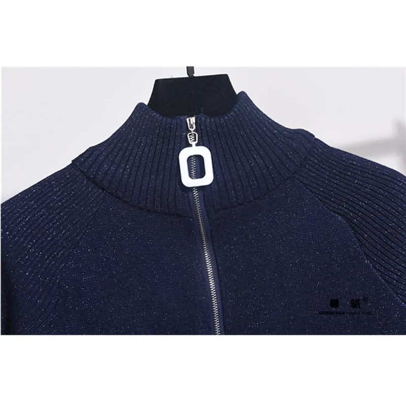 Fashion Turtleneck Sports Knitting Tracksuit Set Women Casual Loose Bright Wire Knitted Cardigan Long Pants Two Piece Female |