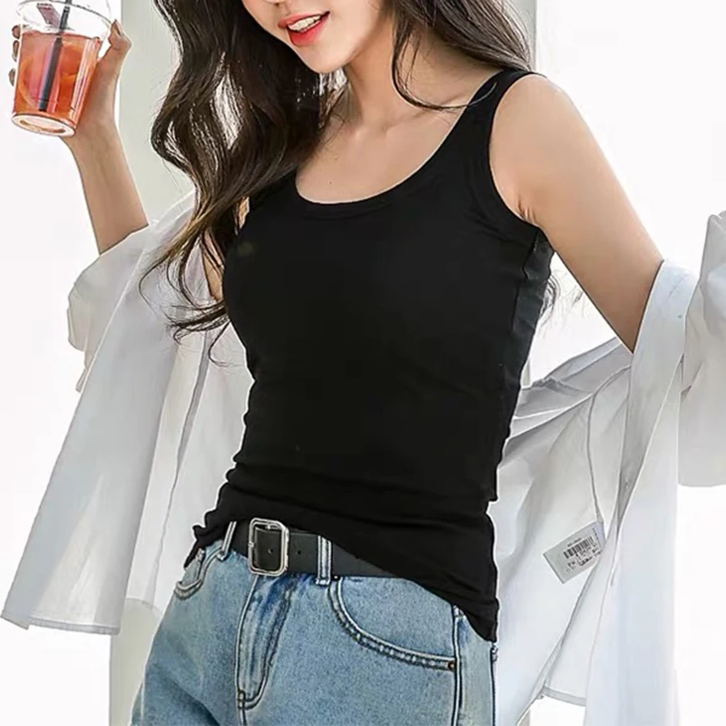 Women Cotton Ribbed Tank Top T-Shirt Sports Gym Fashion Casual Sleeveless Tee Plus Size Stretchy Blouse M30284