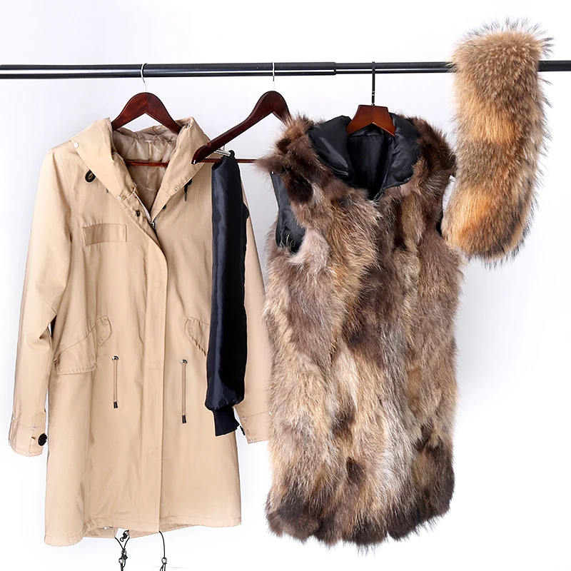 Winter Real Fur Coat Women Thick Warm Fur Jacket Real Raccoon Fur Parka Waterproof Windbreaker Fashion Outwear Streetwear