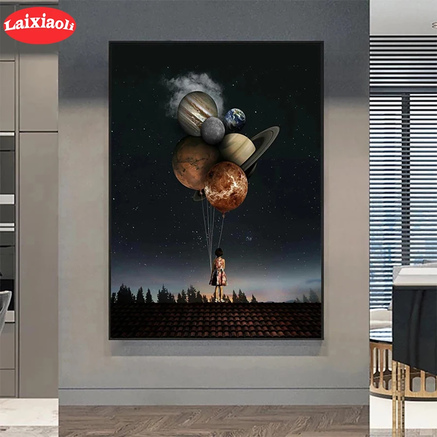 

5D DIY Diamond Embroidery Abstract art, girl puts balloons Picture Of Diamond Painting Cross Stitch Mosaic New Arrival Wall Art