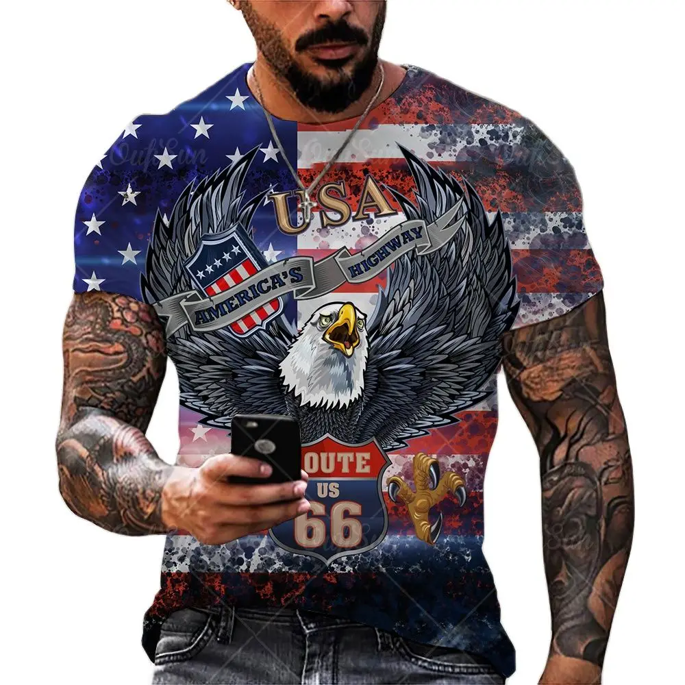 

Summer USA National Flag Men Shirt O-neck Sexy Plus Size Short-sleeved Fashion Street Casual Exercise Men's T-shirts Tops