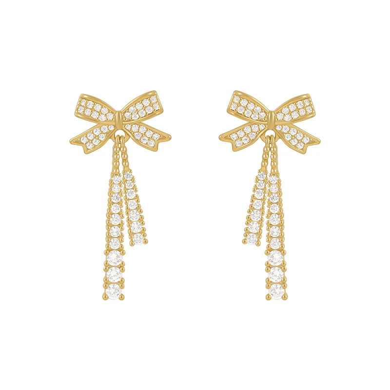 

2021 New Classic Zircon Bow Dangle Earrings Fashion Korean Jewelry For Woman Christmas Party Girl's Unusual Luxury Accessories