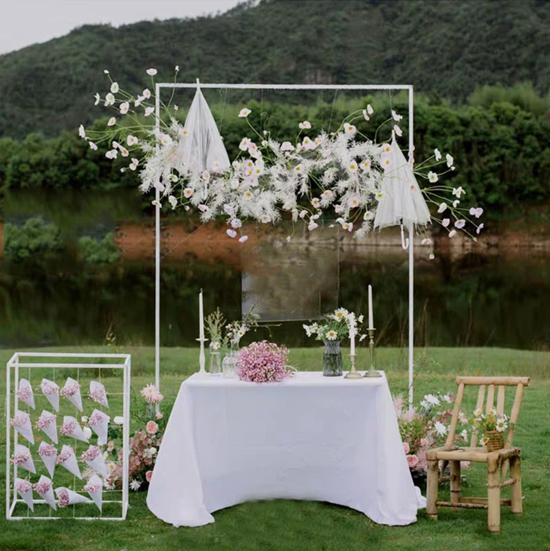 

Wedding Party Event Wedding Props Arch Iron Stand Square Arch Shelf Stage Backdrop Frame Decorative Artificial Flowers Stand