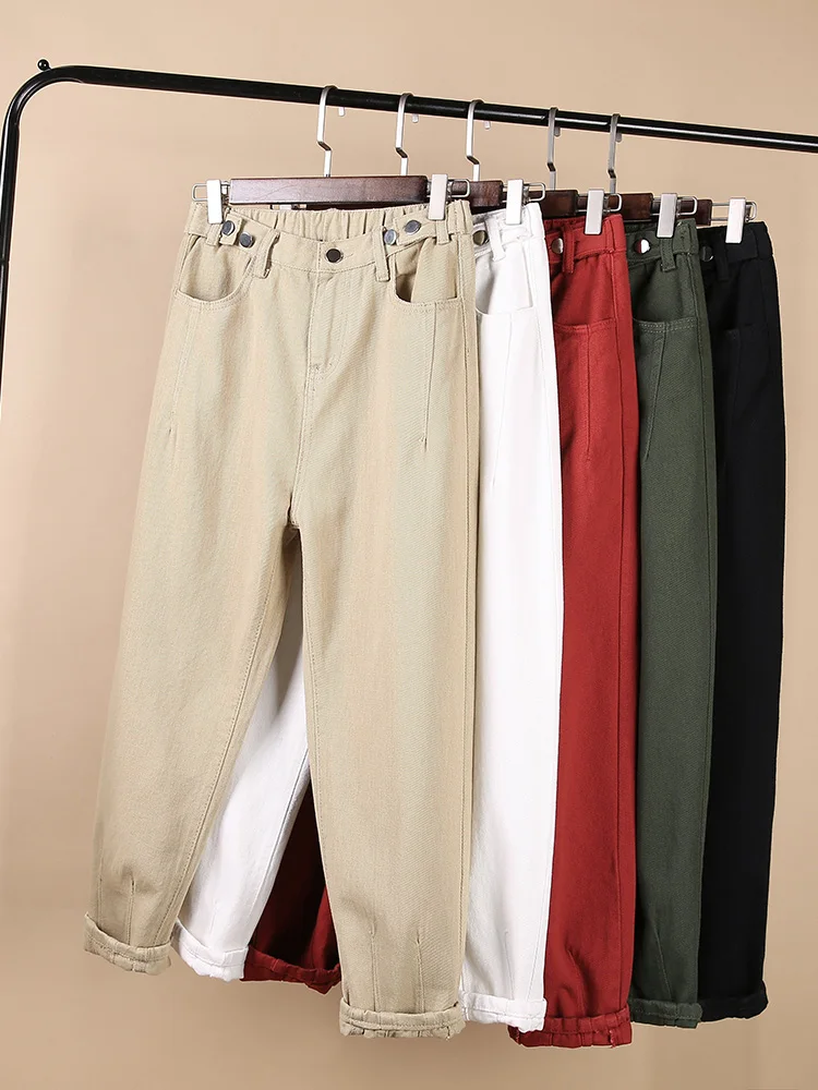 Женские свободные джинсы с высокой талией винтажные эластичным поясом черного и