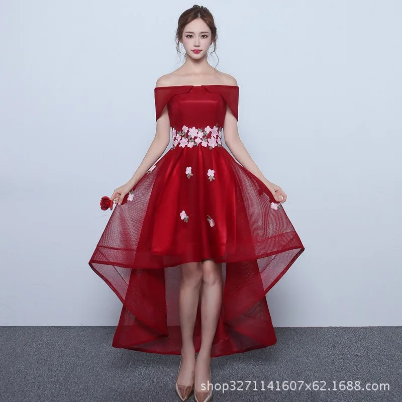 Robe de soiree/бордовое вечернее платье со шнуровкой и аппликацией Короткие Длинные
