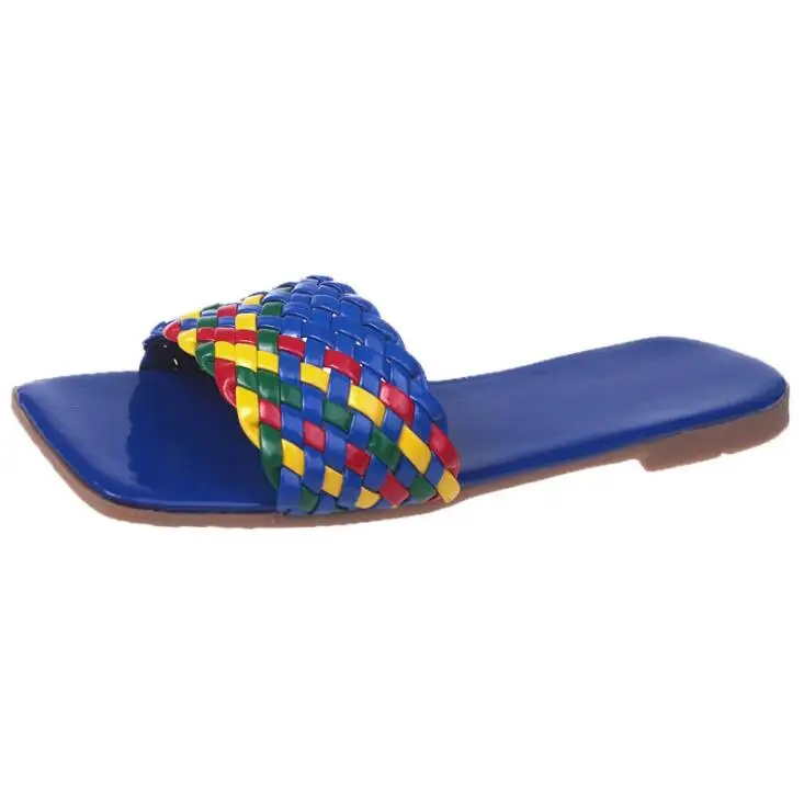 

2021 summer women new non-slip all-match fashion beach shoes flat large size slippers one-word braided belt wear sandals