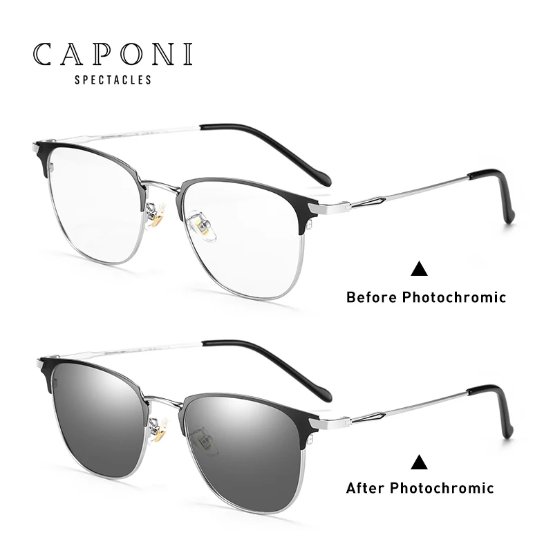 CAPONI, унисекс, очки, фотохромные, сплав, оптические очки, оправа, компьютерный синий светильник, блокирующие очки для женщин и мужчин, BSF6104 - Цвет оправы: Silver-Black Change