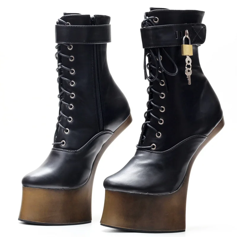 2022 New Women Platforms Boots,Pony Hoof Heel Short Boot,Night Club Fetish Cosply Shoes For Man,Heelless,18cm,BLACK,Dropshipping