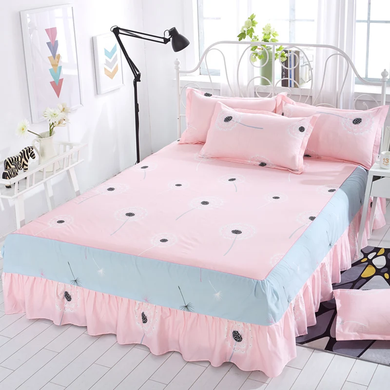 

1pcs Girls bedroom cartoon bed skirt plaid print double large children's bedding 1.2/1.5/1.8m unfolded sheet with cover