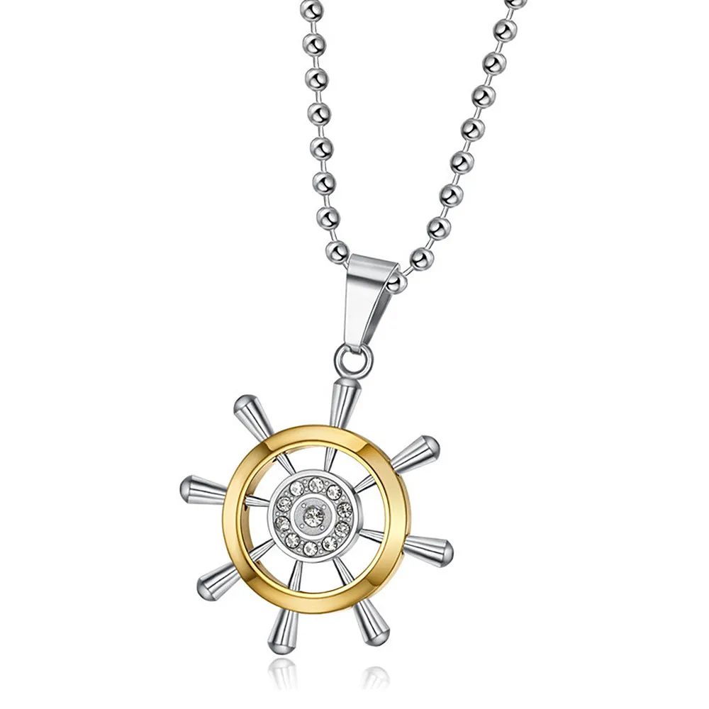 

Rudder & Wheel Shape Pendant Necklaces for Men Gold Color Titanium Stainless Steel Chain Trendy Jewelry Cool Accessory Gifts Hot