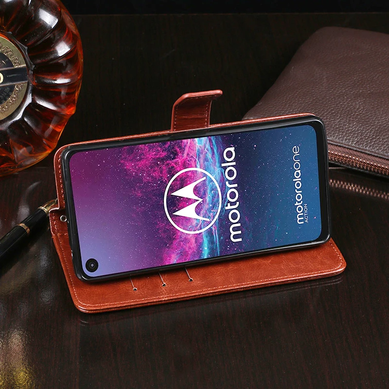 Чехол для Motorola One Action откидной бумажник деловой кожаный чехол телефона Moto P40