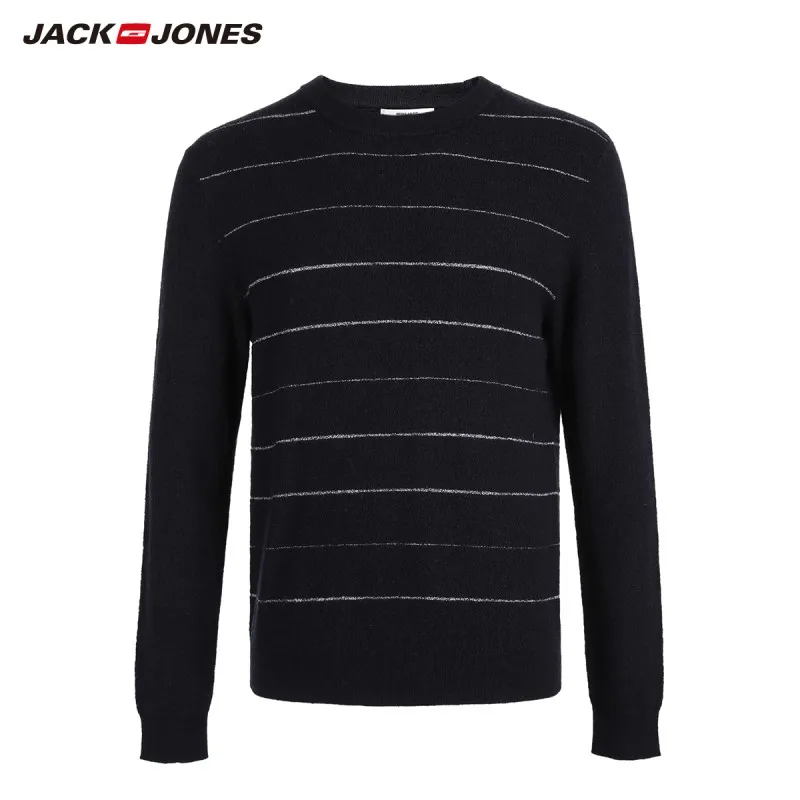 JackJones осенний мужской свитер из шерсти контрастный полосатый свитер с круглым вырезом Повседневный свитер Топ 218324556