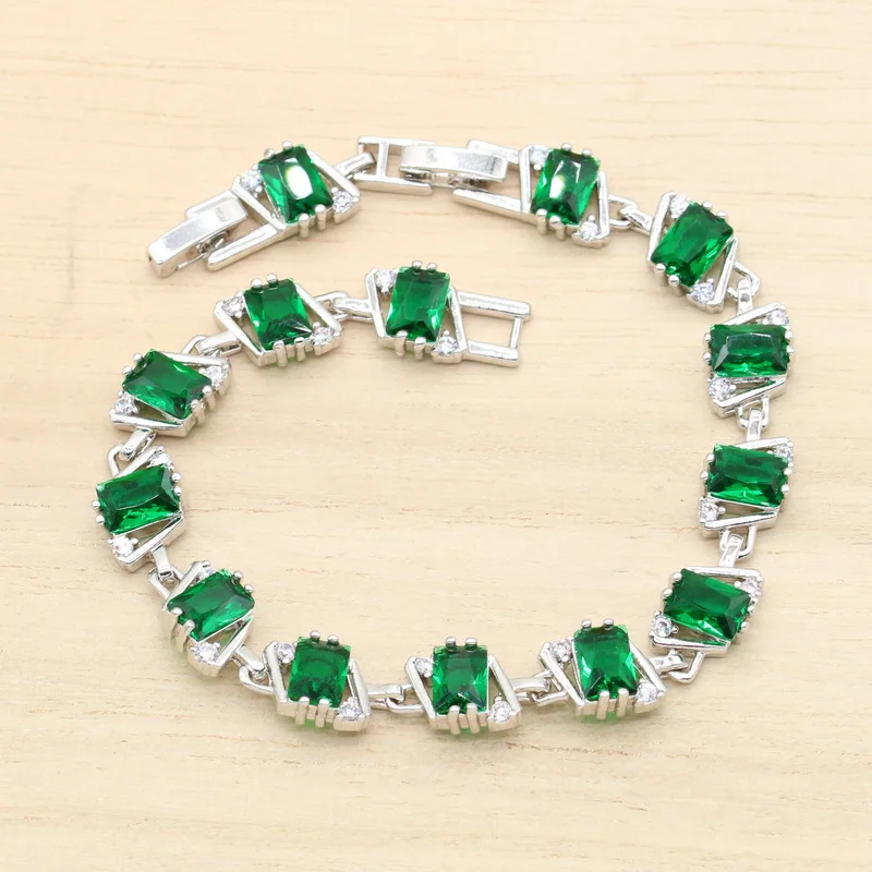 

Geometry Green Zirconia Silver Color Bracelet For Women Birthday 3 Colors Available Wedding Jewelry Dubai Party Gift 20cm