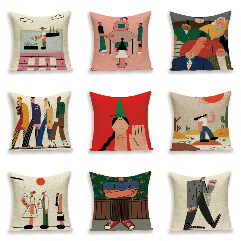 

Cartoon Human Pillow Cases Colorful Decorative Pillows Case Portrait Decor Sofa Cushion Cover Linen Car Cushions Cover Almofadas