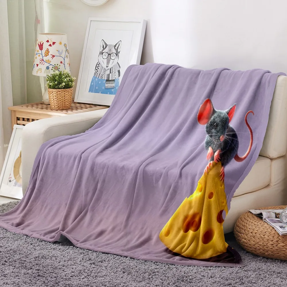 

3d Mouse and Cat Print Animals Blanket for Girls Boys Soft Flannel Blanket on Sofa Bed Winter Warm Bed Cover for Office Home