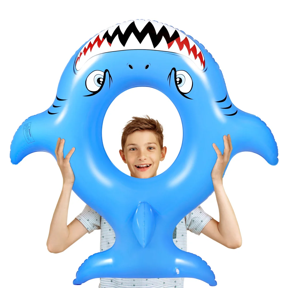 

Clispeed Inflatable Shark Swimming Ring Kids Summer Party Swim Ring Outdoor Easy to Inflate Swim Float for for Pool Party (Blue)
