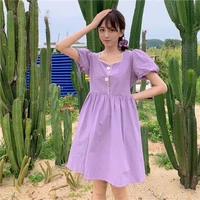 womens summer dress puff sleeve square collar sweet mini dress korean fashion dresses for women party casual vestido plus size