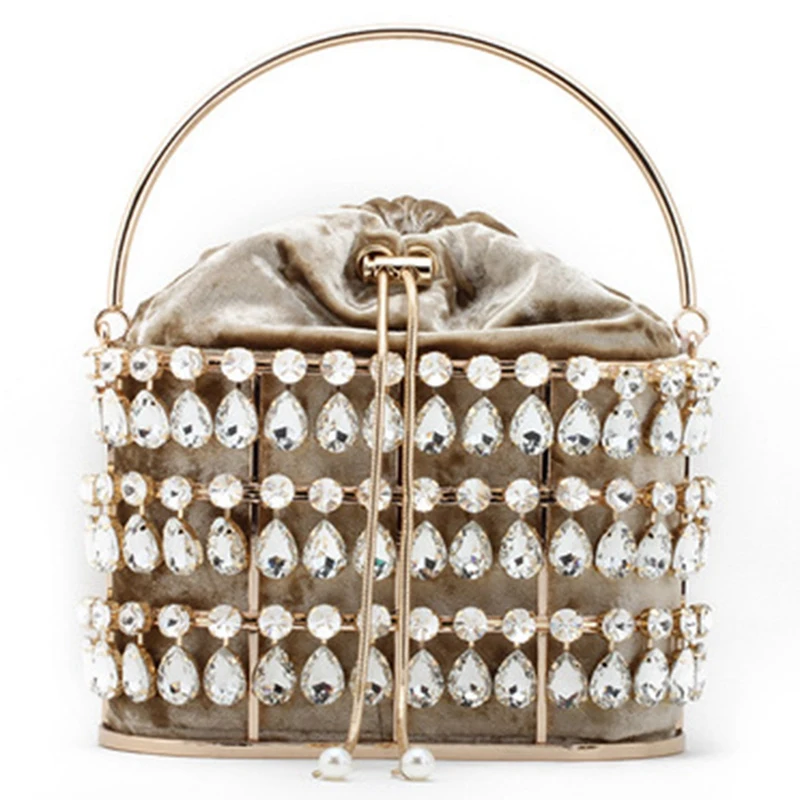 

Роскошная вечерняя мини-сумка со стразами, Свадебный клатч, вечерний клатч, Женская металлическая ажурная клетка, сумка-ведро
