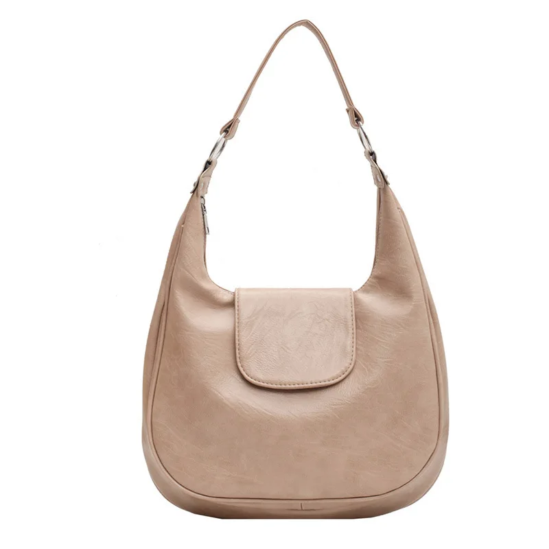 

Beige Bags Women One-shoulder Armpit Bag Soft PU Leather Large Capacity Exquisite Shopping Solid Color Underarm Handbag PM109